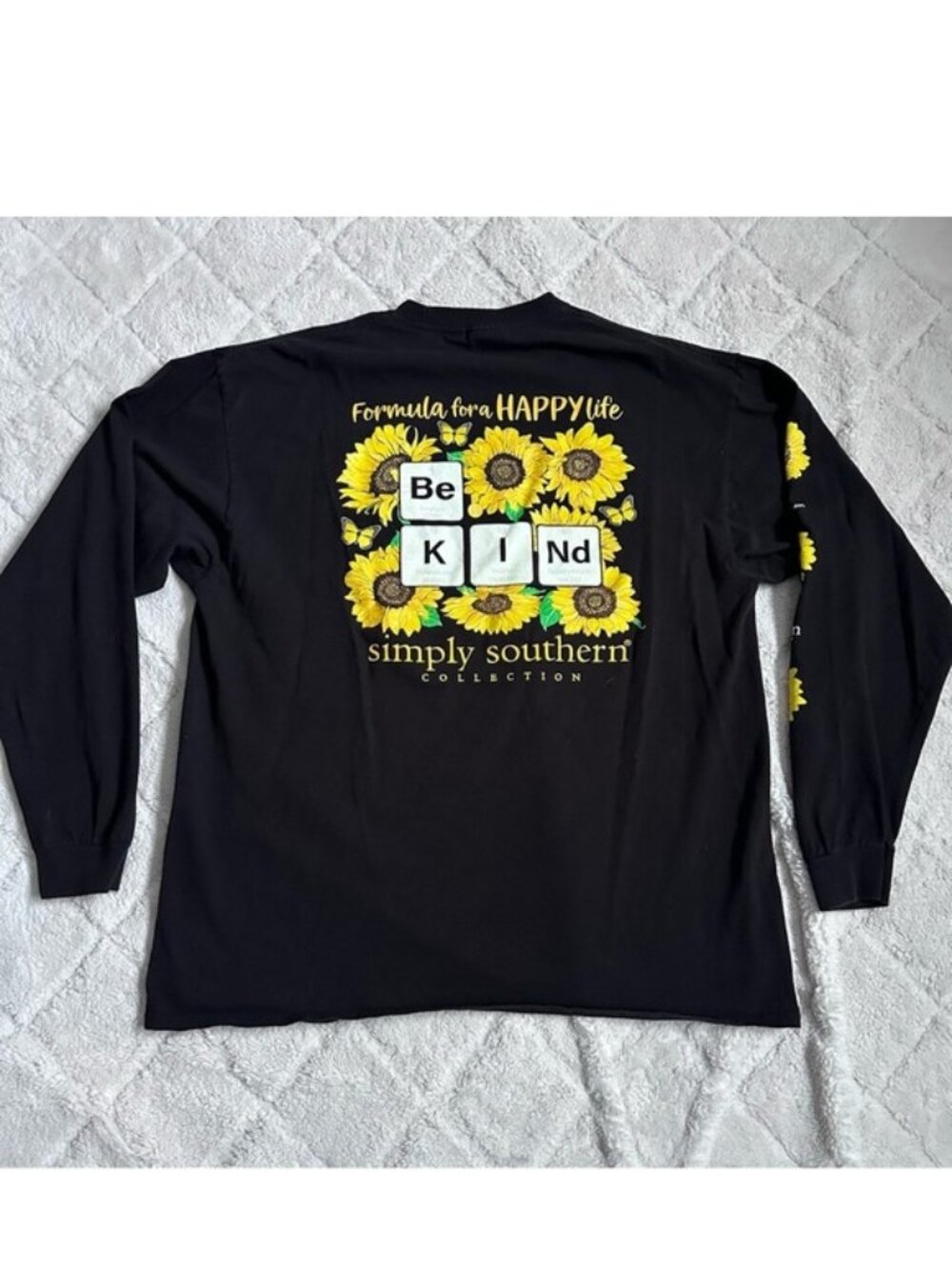 Simply Southern | Black Be Kind Sunflower Long Sleeve T-Shirt | Size XLarge - Picture 2 of 11